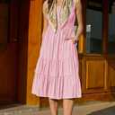 AlvaQ Women Summer Dresses Sleeveless Smocked Midi Dress High Waist Casual Tiered A Line Sundress with Pockets (Pink, XL)