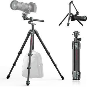 ULANZI JJ05 72.4" Carbon Fiber Tripod, Overhead Camera Tripod w Central Column and UKA Quick Release Plate for Cameras/ DSLR/ Projector/ Camcorder, Horizontal Stand, Weight 3.43lbs, Maxload 39.7 lbs