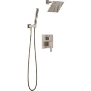 Delta Modern Square Shower System Faucet Set, Brushed Nickel 6.5-inch Shower Head and Handle Set, Valve Trim Kit, Spotshield Stainless T342703-SP (Valve Not Included)