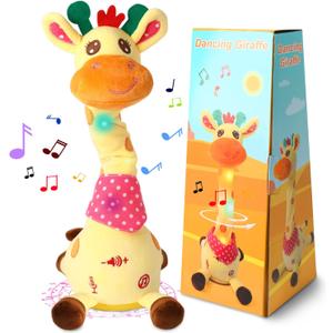 Dancing Talking Giraffe Toy, Stuffed Animal Baby Toy Repeating What You Say, Glowing Musical Electronic Giraffe Gifts for Toddlers 1-3 Years Old, Easter Gift for Kids (Giraffe)