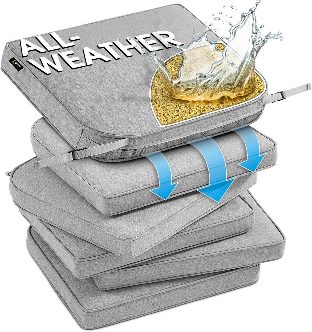 SUNROX DryFast Foam Outdoor Chair Cushion with DryMesh Drainage, All-Weather FadeShield Water Resistant Patio Furniture Cushions, Ultra Durable Patio Chair Cushions 18.5"x16", 6 Pack Heather Grey