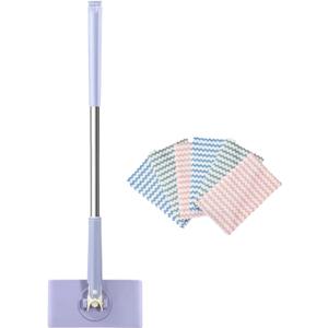 Snap Grip Mini Mop,Convenient Cloth Changing Mini Mop,Retractable Gap Dust Cleaner Flat Mops with Locking Head &Sweeping Cloths,1mop + 5random Color Rags (Purple)