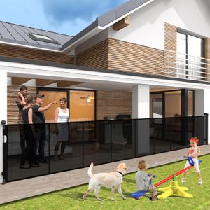 200" Retractable Baby Gates Extra Wide for Large Opening, 41" Extra Tall Retractable Dog Gate Pet Gates, Long Child Safety Mesh Gate with Fiberglass Rods for Stairs, Doorways, Hallways, Indoor/Outdoor (Black)