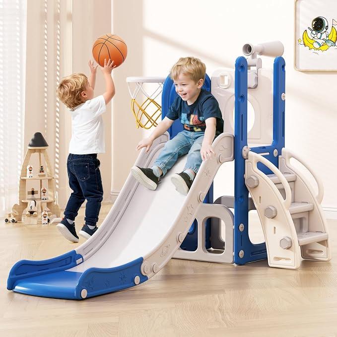 Babytronic Toddler Slide for Kids 1-3, 6-in-1 Baby Slide Indoor Playground