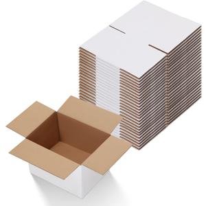 Calenzana 8x6x4 Shipping Boxes Set of 25, White Corrugated Cardboard Box for Mailing Packing Gifts Small Business