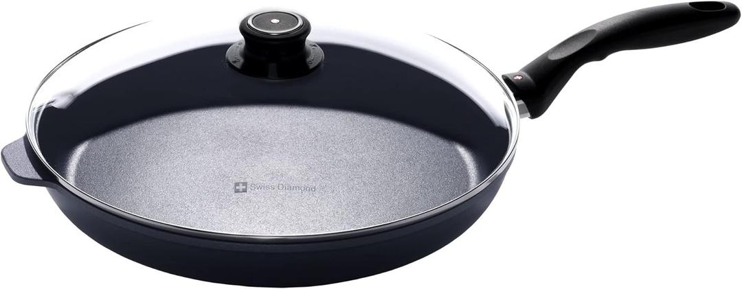 Swiss Diamond Frying Pans Nonstick with Lid, Features Nonstick Diamond Coated Aluminum Skillets and Oven Safe Frying Pans with Lids, Cover Included, 12.5 Inch
