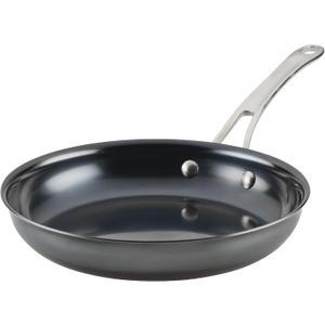 Anolon Everlast N2 Carbon Steel Frying Pan/Skillet with Helper Handle, Compatible with All Cooktops, Metal Utensil Safe, 10 Inch Open Fry Pan - Black