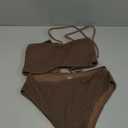 ZAFUL Women's High Cut Bandeau Bikini Set Strapless Solid Color 2 Pieces Bathing Suit Swimsuit, S, 7-brown