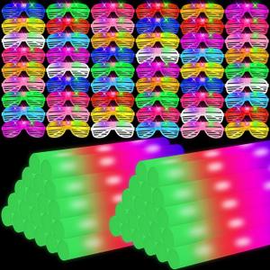 Oleitodh Glow Sticks Bulk Party Pack, 60 Pcs: Light Up Glasses, Foam Glow Sticks, Neon Accessories, Glow in the Dark Party Supplies Set for Disco, Wedding, Birthday, Concert, Halloween, Raves