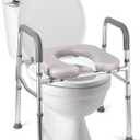Raised Toilet Seat, 350LB Stand Alone Homecare Commode Bathroom Assist Frame for Elderly, Handicapped, Disabled, Adjustable Height, Padded Seat