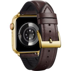 BINLUN Compatible with Apple Watch Band 42mm 44mm 45mm 46mm 49mm Oil Wax Leather and Silicone Hybrid Replacement Strap Fit for iWatch Ultra Ultra2 SE SE2 Series 11/10/9/8/7/6/5/4/3/2/1(Brown)