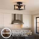 Sylvania 13" Semi-Flush Mount Light Fixture with Night Light with 90 LMS, 3-Bulb, Hardwire, Indoor, Faux Wood/Black Matte - 1 Pack (63586)
