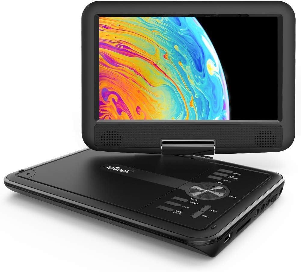 ieGeek 11.5" Portable DVD Player for Kids and Car, 9.5" Eye-Protective Screen with 5 Hours Rechargeable Battery, Support Sync TV/USB/SD Card and Multiple Disc Formats, Regions Free - Black
