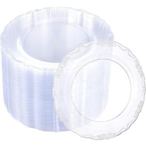 U-QE 60 Pieces Clear Plastic Plates - 7.5 Inch Clear Disposable Plates - Plastic Appetizer Plates - Premium Hard Dessert Plates - Party Supplies for Birthdays, Celebrations, Wedding and Events