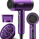 Hair Dryer with Diffuser, CONFU Ionic Blow Dryer 1600W, Portable Lightweight Fast Drying Negative Ion Hairdryer, 3 Heat Settings with Diffuser and Concentrator Nozzle for Home & Travel (Purple)
