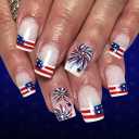 Independence Day Press on Nails Short - Square Fake Nails with American Flag Design - Glitter, 4th of July False Nails for Women 24 Pcs