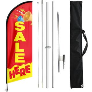 Sale Here Swooper Flutter Feather Flag with Flagpole Kit and Ground Stake, 11 Foot Advertising Swooper Windless Flag Sign and Pole Kit for Sale Business