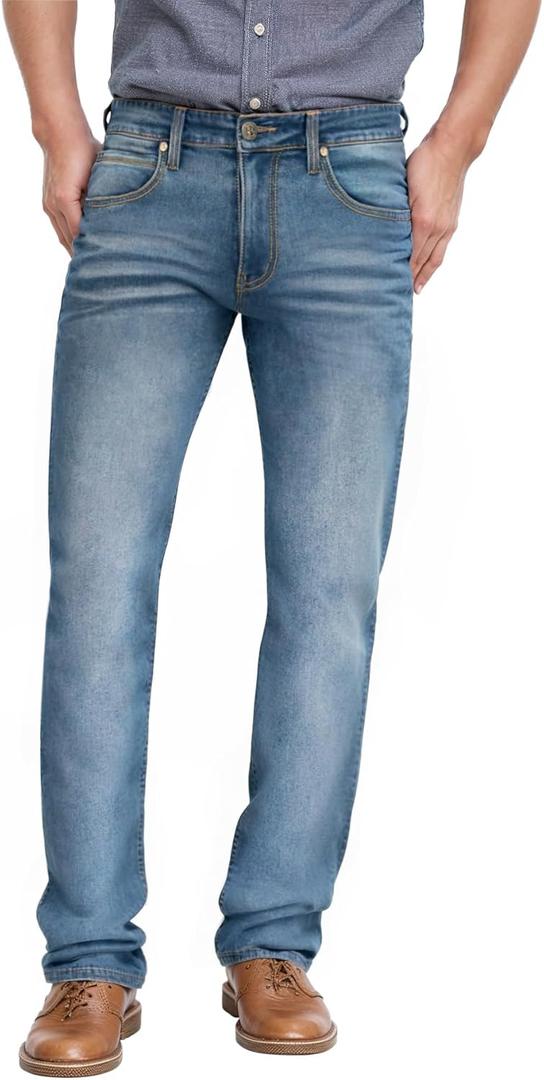 ETHANOL Mens Super Comfy Straight Stretch Knit Jersey Denim Five Pocket Jean (36W x 29L, Light Blue-straight)