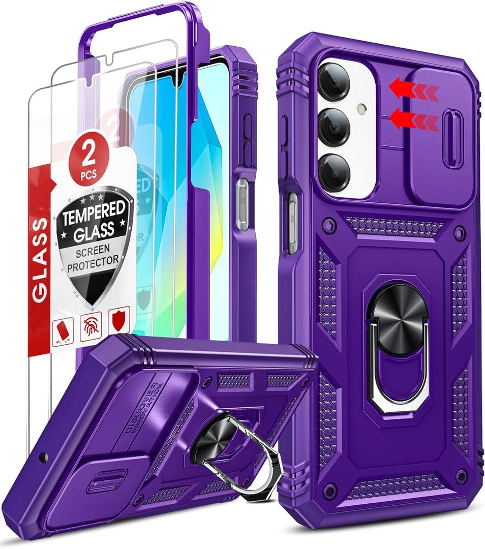 LeYi for Samsung Galaxy A17/A16-5G Case: A17 5G Case with Tempered Glass Screen Protector, Magnetic Stand & Slide Camera Cover, Shock Proof Military-Grade para Galaxy A 16 /A17 5G Phone Case, Purple