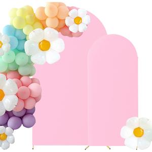 HAINARverS Set of 2 Wedding Arch Cover 6FT,7.2FT Spandex Fitted Stretchy Arch Stand Covers,2 Sided Round Top Chiara Backdrop Cover for Birthday Party Banquet Baby Shower Arch Decoration(Pink)