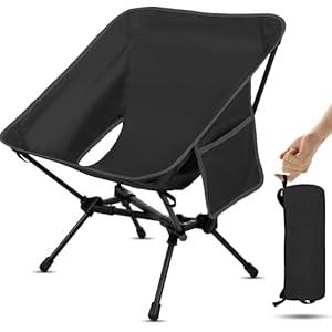 Hikero Lightweight Camping Chair, Portable Folding Backpacking Chair, Compact Camping Chair with Carry Bag for Outdoor Camp Hiking Backpack Beach Travel (Black)