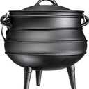Bruntmor 12 Quart Cast Iron Dutch Oven Cauldron Pot - Camping Cookware with Lid - Pre-Seasoned Heavy-Duty Potjie for Stews, Soups, Braising, and Frying Over Fire Pit Grill or Camp Stove - Black