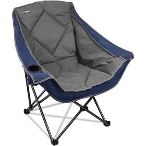 CAMPHILL Folding Camping Chair,Oversized Portable Camping Chair with Cup Holder,Heavy Duty Padded Lawn Chair for Camping, Tailgates, Beach, and Sports (Blue)