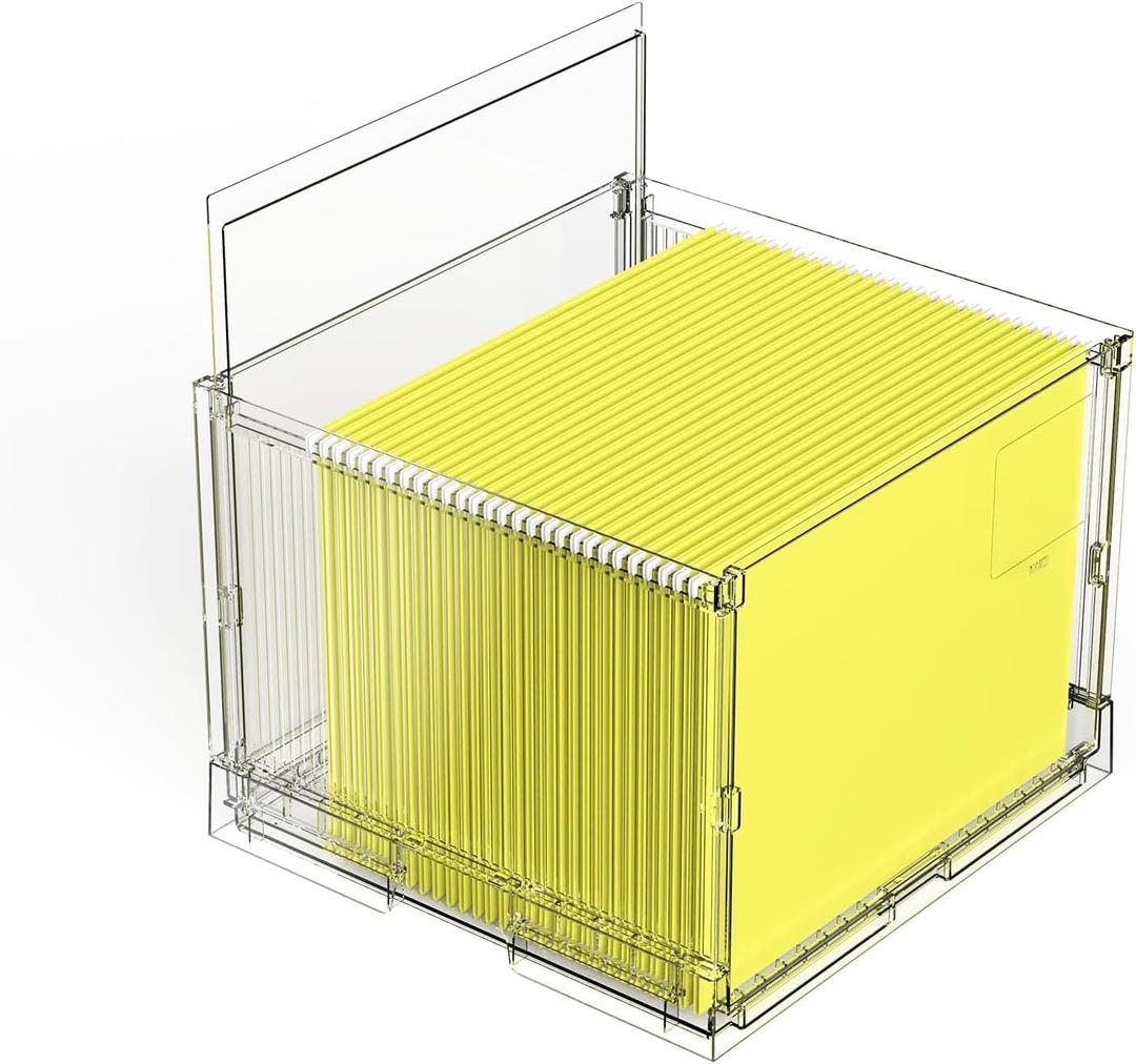 MUKAI File Box Organizer, Hanging Folder Storage Boxes, File Folder Organizer with Slide, Filing Crate Bin Holder with Lettersize File Holder Filing Box for Office, Home, Decor (2)