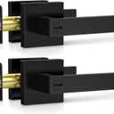 Plustool 2 Pack Matte Black Door Handles Interior, Keyless Interior Door Knobs, Privacy Door Locks for Bedroom Bathroom, Heavy Duty Square Door Lever Locksets, Reversible for Left&Right Handled Doors