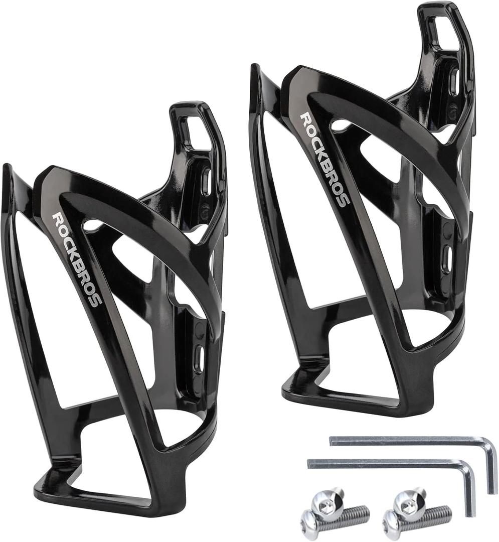ROCKBROS Bike Water Bottle Holder Ultra-Light Bicycle Bottle Cages with Screws Tool, Universal Bike Cup Holder for Road MTB Mountain Bikes Cycling Accessories2 Pack (Black+Black)