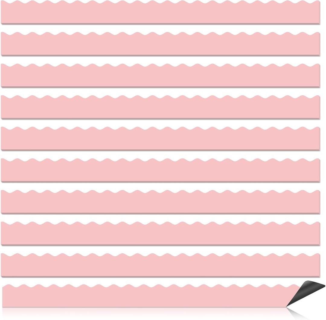 30 Pcs Magnetic Borders for Classroom Whiteboard - Light Pink Magnetic Bulletin Board Border Set - Scalloped Chalkboard Border Strips for Teachers, Parents, DIY Home,School & Office Decoration