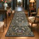 Vintage Runner Rugs for Hallways - 2'6"x8' Wide Kitchen Runners, Entryway Rug, with Flowers and Leaves, Washable Non Slip Low Pile (Dark Green / Brown)