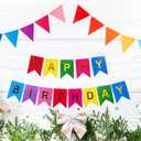 5 x Colorful Happy Birthday Banner with 12pcs Pennant Banner Flags, Rainbow Happy Birthday Sign with Shiny Gold Letters, Party Decorations for Boys Girls, DIY Party Supplies (Multi-color)