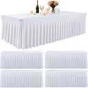 5 Pack White Spandex Table Clothes for 6 Foot Rectangle Tables, Fitted Stretch Spandex Table Cover 6ft White Tablecloths with Table Skirt for Weddings Birthday Parties Banquet Baby Shower