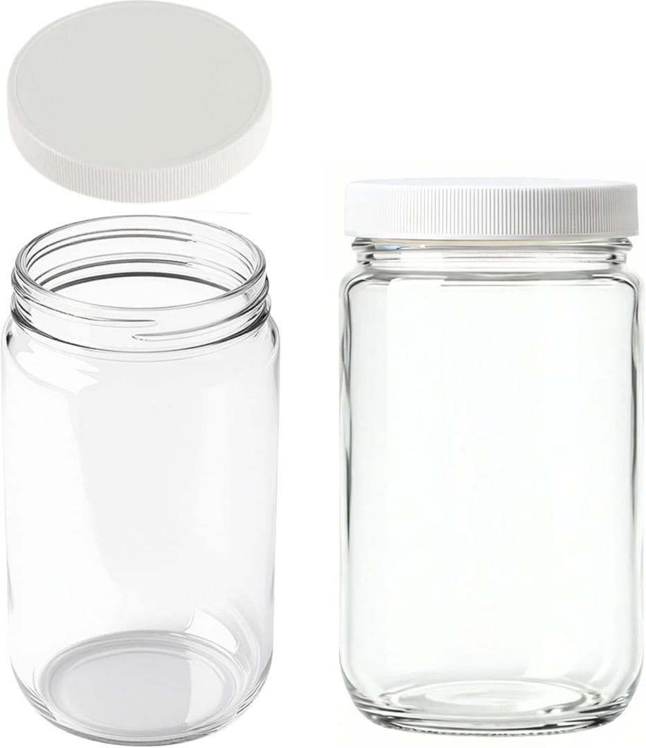 JARMING COLLECTIONS 32oz Extra Wide Mouth Glass Storage Jar with BPA-Free Plastic Lid Quart Size Airtight Mason Jar for Kitchen, Pantry, and Food Storage (Set of 2)