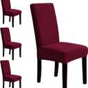 MOSAYT Velvet Stretch Chair Covers for Dining Room Set of 4 - Soft Slipcovers with Thick Removable Fabric for Parsons Chairs, Washable Seat Protectors for Kitchen, Banquet & Home Decor, Wine Red