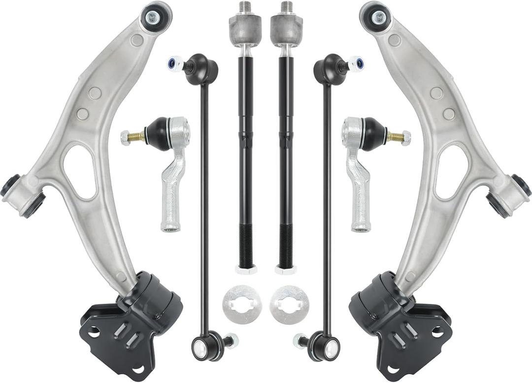 Front Lower Control Arm Kit with Ball Joints Bushings Compatible with 2013-2017 Ford C Max, 2012-2018 Focus(Excludes 15" Wheels, Not For ST or RS) Sway Bar Link Outer Inner Tie Rod End