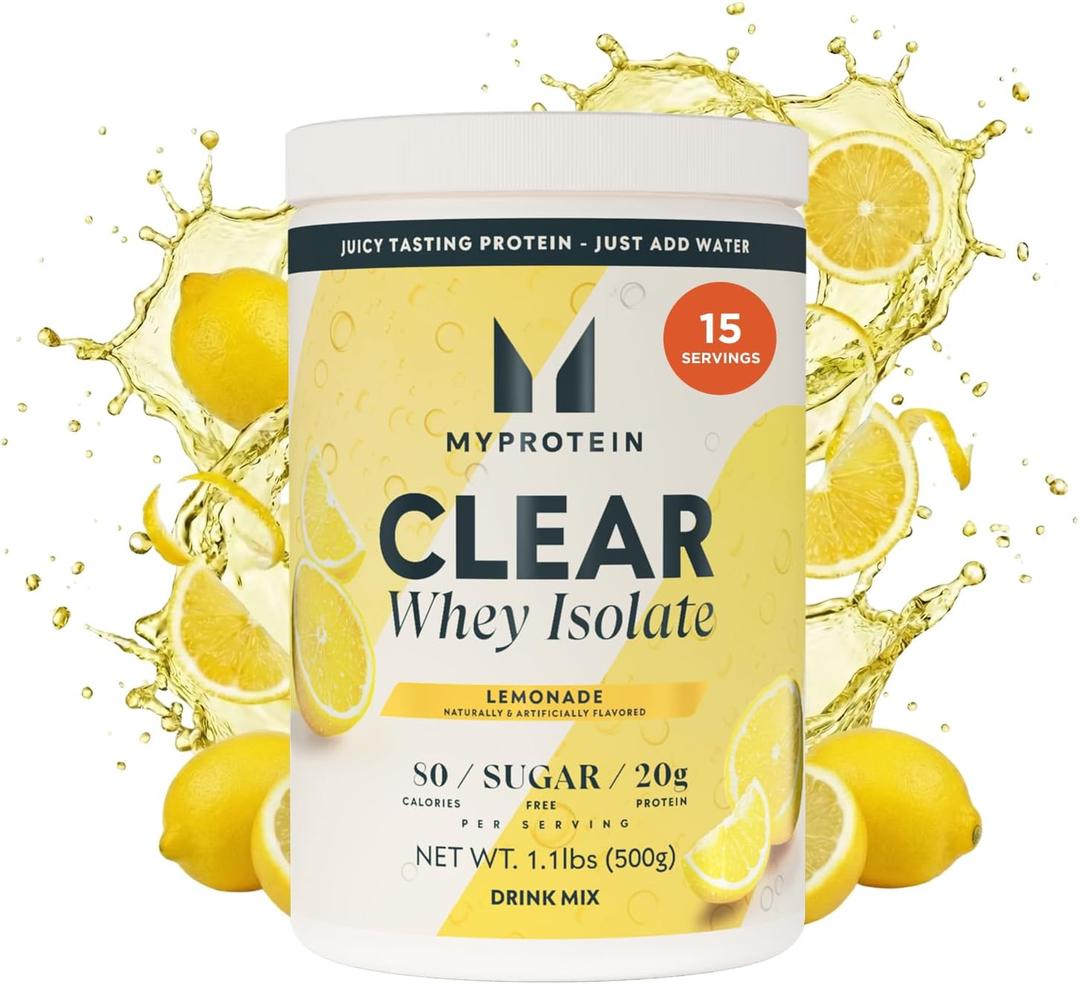 Myprotein Clear Whey Isolate Protein Powder, 15 Servings (0.8lbs), Lemonade, 20g Protein per Serving, Naturally Flavored Drink Mix, Daily Protein Intake for Superior Performance 12.8 Ounce (Pack of 1), BBD 05/27