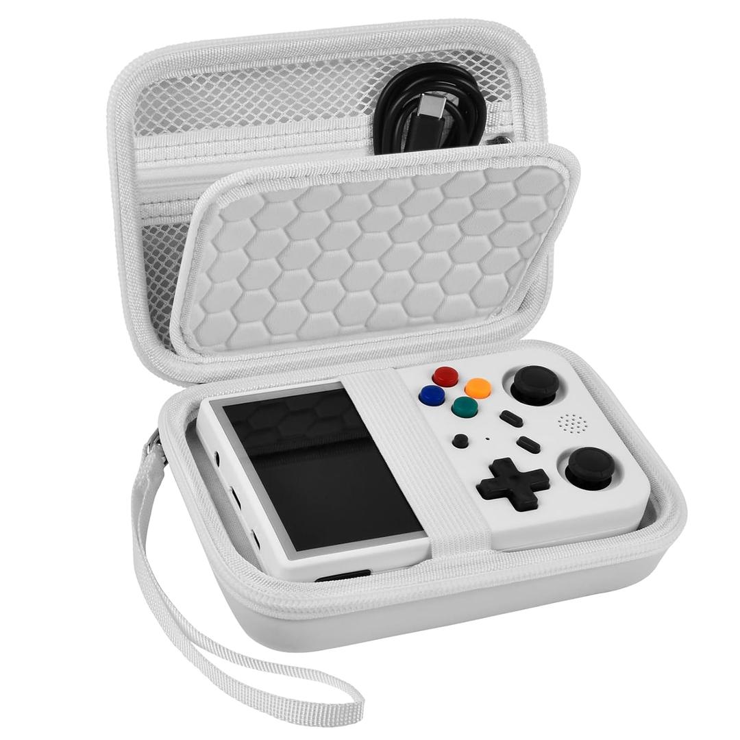 PAIYULE Travel Case Compatible with RG353V/ RG353VS/ R36S Retro Handheld Game Console, Handheld Emulator Storage Holder Organizer, Android Game Console Carrying Bag (Box Only) (White)