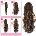 ALXNAN Ponytail Extension,24 Inch Claw Clip in Long Curly Wavy Dark Brown with Golden Blonde Ponytail Hair Extension Jaw Clip on Pony Tails Hairpiece for Women