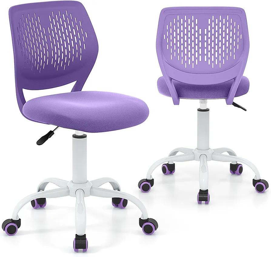 LUARANE Kids Desk Chair, Adjustable Swivel Chair for Children, Armless Mesh Task Study Chair with Lumbar Support, Adjustable Height, Universal Wheels, Rolling Computer Chair for Bedroom, Office