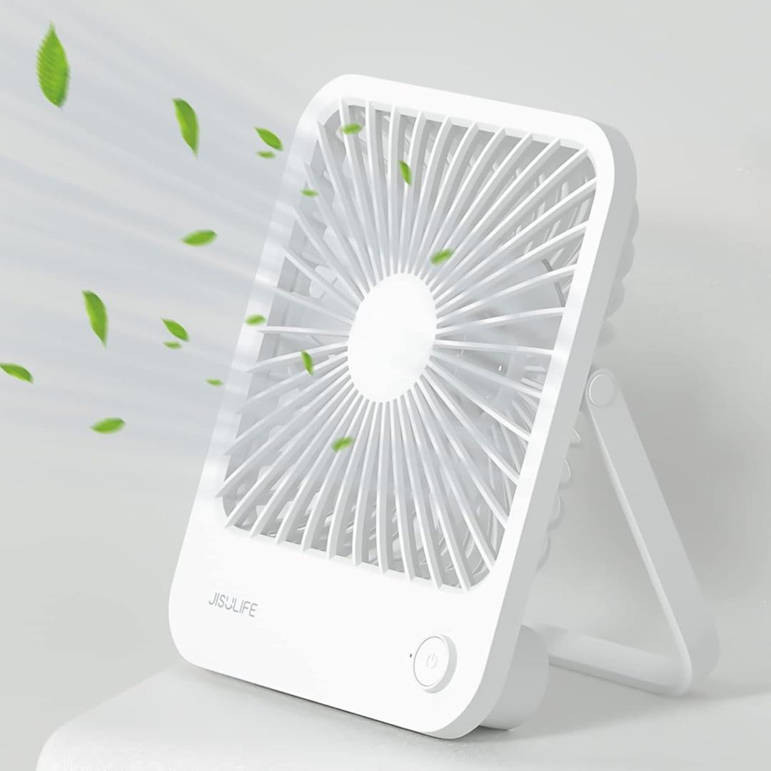 JISULIFE Desk Fan Battery Rechargeable, 4500mAh 180Foldable Portable Personal Fan, 4 Speeds Adjustable Long Battery-life for Home Office Travel Outdoor Gifts for Women Men-White