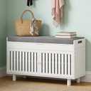 oakvivo 35.4in Shoe Bench with Storage, Bamboo Entryway Bench with Lift Top Hidden Storage & Padded Seat, 2 Doors 2-Tier Narrow Shoe Rack Cabinet Organizer for Hallway Mudroom Bedroom, White