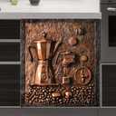 3D Copper Relief Coffee Kitchen Decor Dishwasher Magnet Panel Cover, Coffee Beans Decor Magnetic Refrigerator Sticker, Coffee Machine Fridge Magnets Cover (Vinyl 23" x 26" Magnetic)