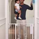 Babelio Smart Baby Gate with Auto-Unlock/Close, Pressure Mounted No Drill for Doorways/Top of Stairs. Pet/Dog Door Wide Walk Thru w/Infrared Sensor & Instant Safety Alert (White, 26.3-37.8" W, 30" H)