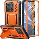 FNTCASE for Motorola Edge 2025 Case: Military Grade Drop Proof Protection Mobile Cover with Kickstand | Matte Textured Rugged Shockproof TPU | Protective Sturdy Phone Case - Orange