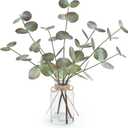 Fall Fake Eucalyptus Stems in Glass Vase with Faux Water 14" Fake Fall Plants with Artificial Eucalyptus Leaves Fall Decorations for Home Bathroom Desk Coffee Table Centerpiece Office Farmhouse Decor