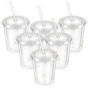 9 Pcs Clear Tumblers with Lid and Straw for Kids, 12 oz Insulated Acrylic Double Wall Cups Toddlers Reusable Plastic Cup Kids Bulk