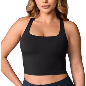 Hugcurve Adjustable Racerback Longline Sports Bras Square Neck Padded Yoga Workout Crop Tank Tops for Women (X-Small, Black)
