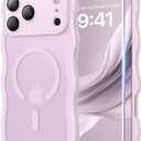 Magnetic for iPhone 17 Pro Max Case, Cute Wavy [Full Camera Protection][Fit for MagSafe] 1X Screen Protector+1X Wrist Strap, Trendy Matte Women Girly Case for iPhone 17 Pro Max 6.9", Grayish pink